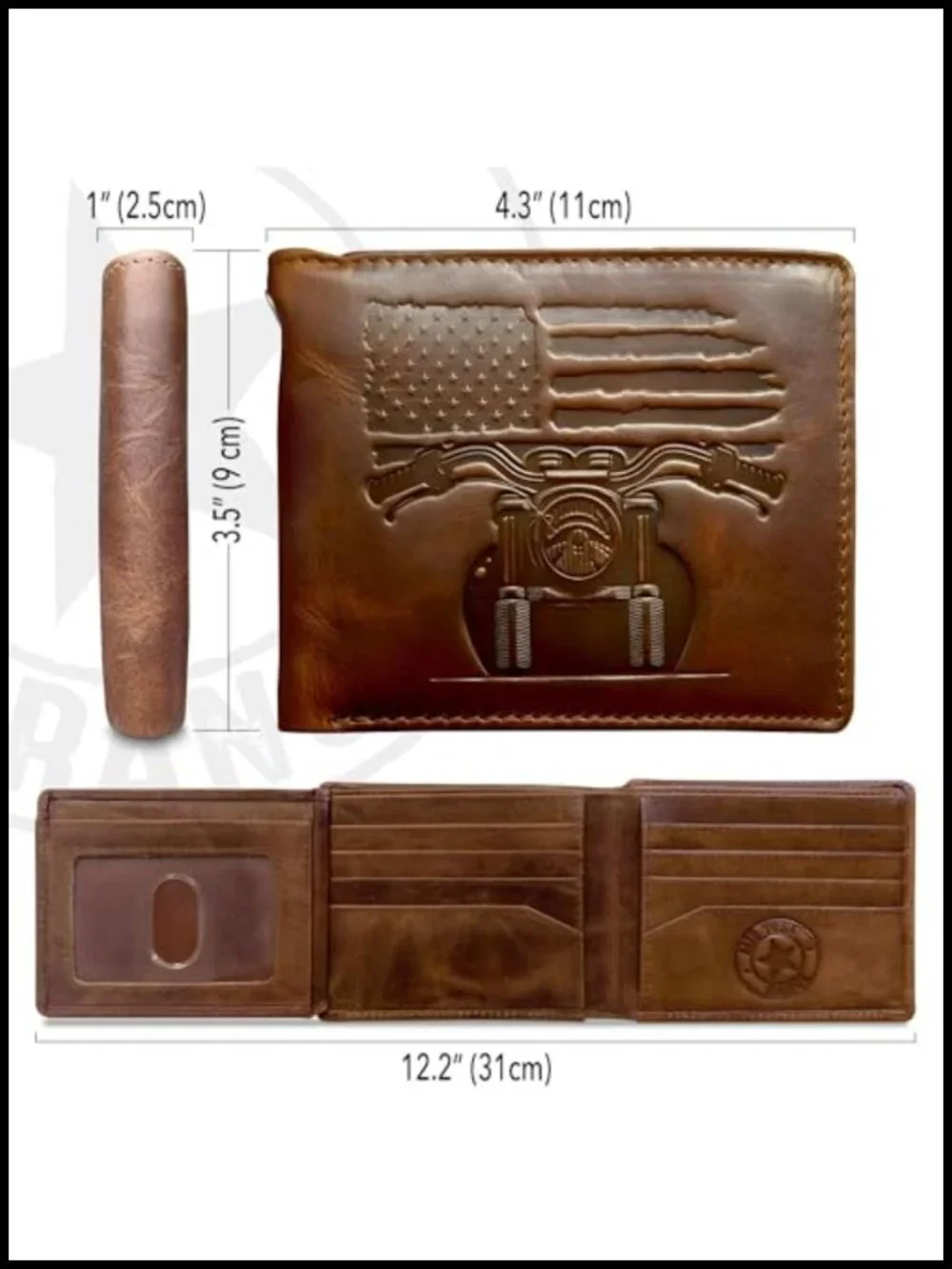 Biker Bifold Wallet with Chain, Full-Grain Leather, RFID Protected, 10 Card